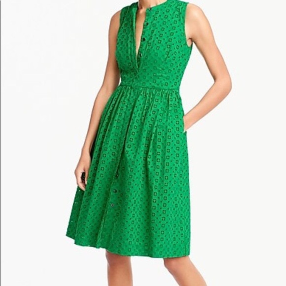 NWT J Crew Green Eyelet Sleeveless Dress Small